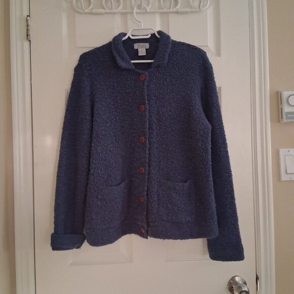 Bloomingdale's Studio Vintage Women's M Blue Boucle Knit Wool Blend Cardigan - Picture 2 of 11